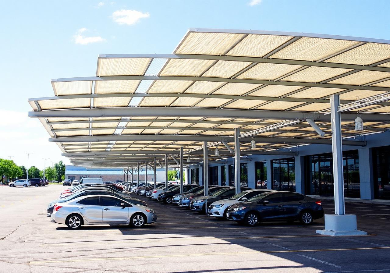 Commercial solar carport canopy over parking lot