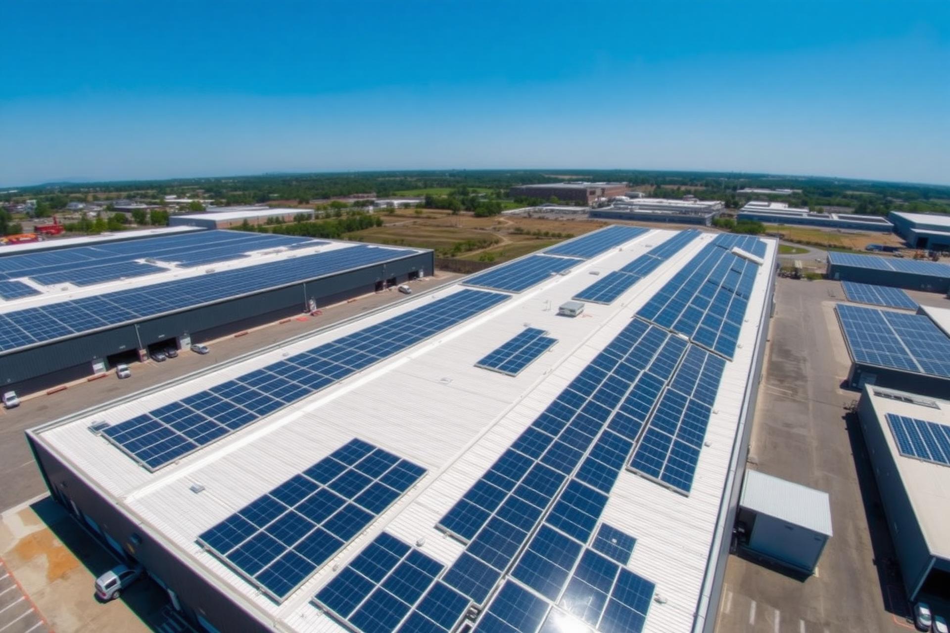 Commercial rooftop solar installation on industrial warehouse